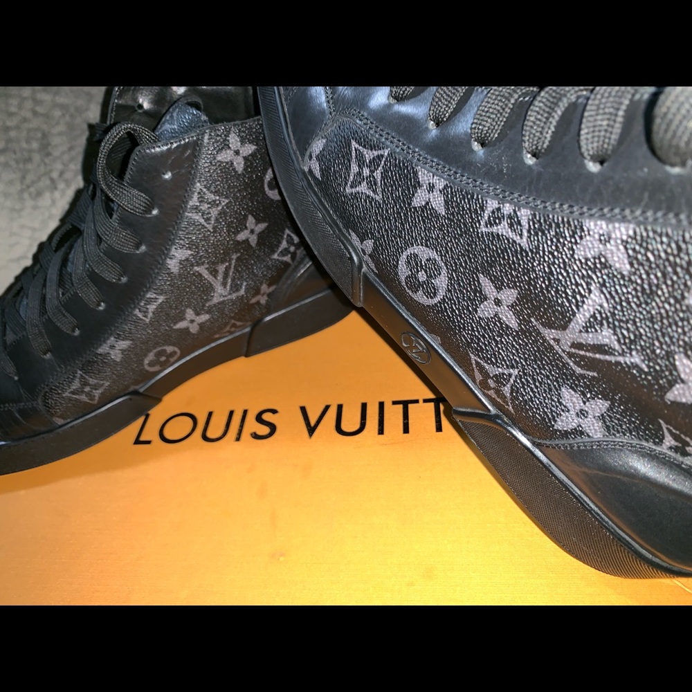 Louis Vuitton black and gray  designer shoes .
